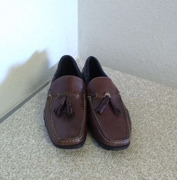 Cole Haan Brown & Navy Leather Tassel Loafers - Picture 5 of 6